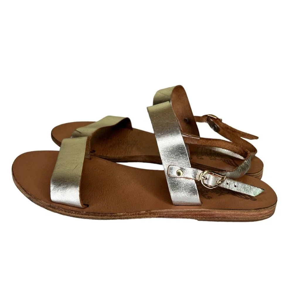 ANCIENT GREEK SANDALS CLIO SLINGBACK‎ SILVER Women's Size 39 (8.5-9)